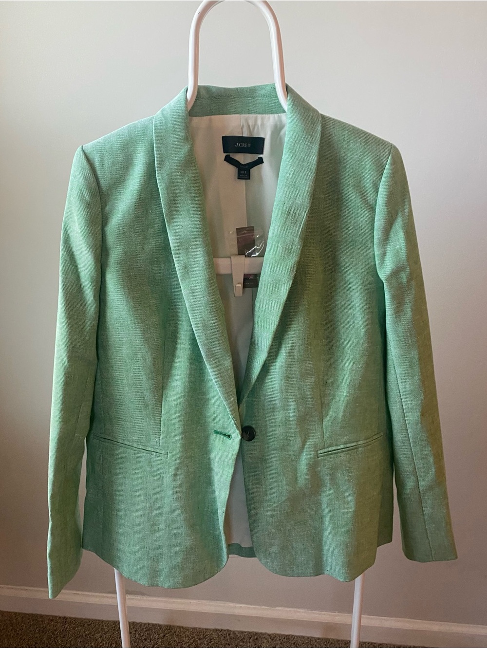 J. Crew Green Linen Blend Single-Button Blazer